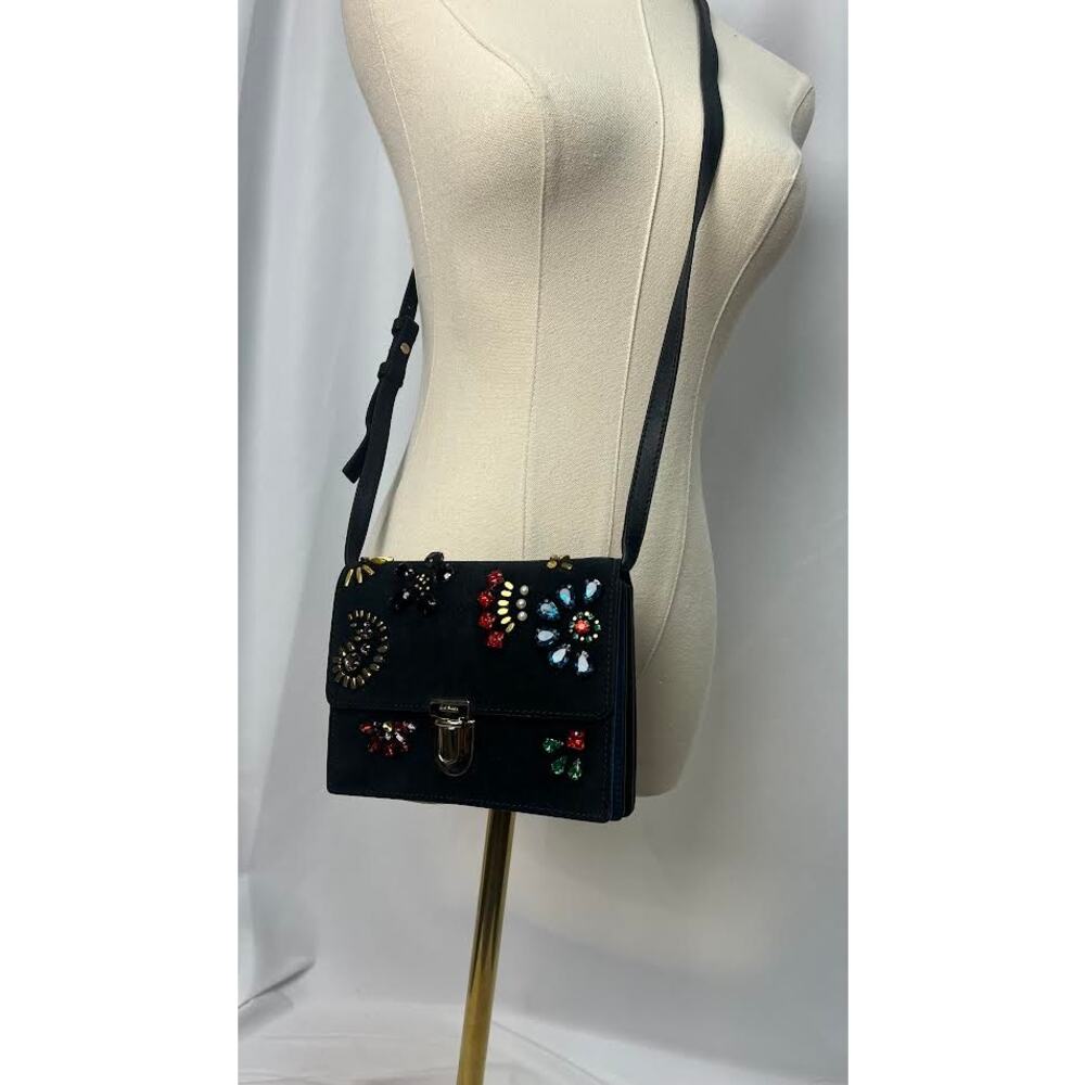 NEW! Paul Smith Bag Black Mini 'Concertina' Suede Satchel Jewel Embellishment